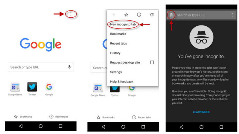 how to find incognito history on android